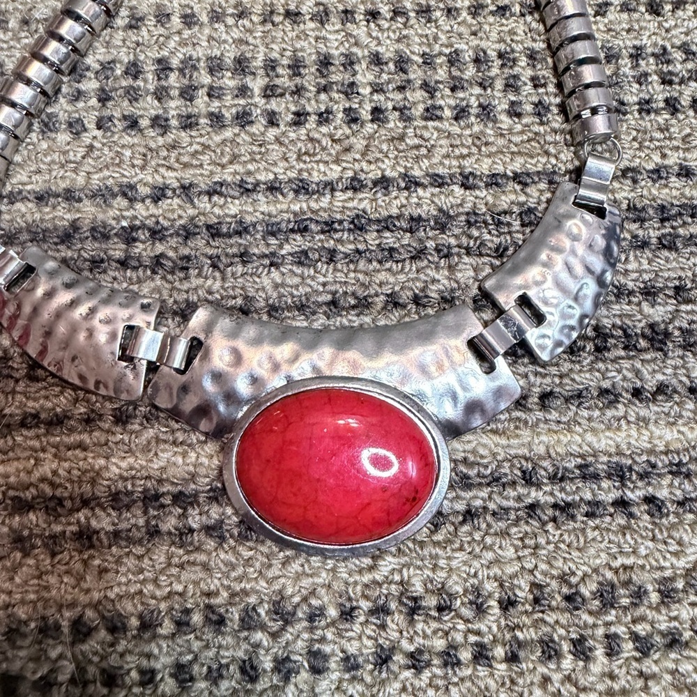 Women’s Mirabella Red Stone Silver-Tone Necklace & Earrings Set - Picture 4 of 8